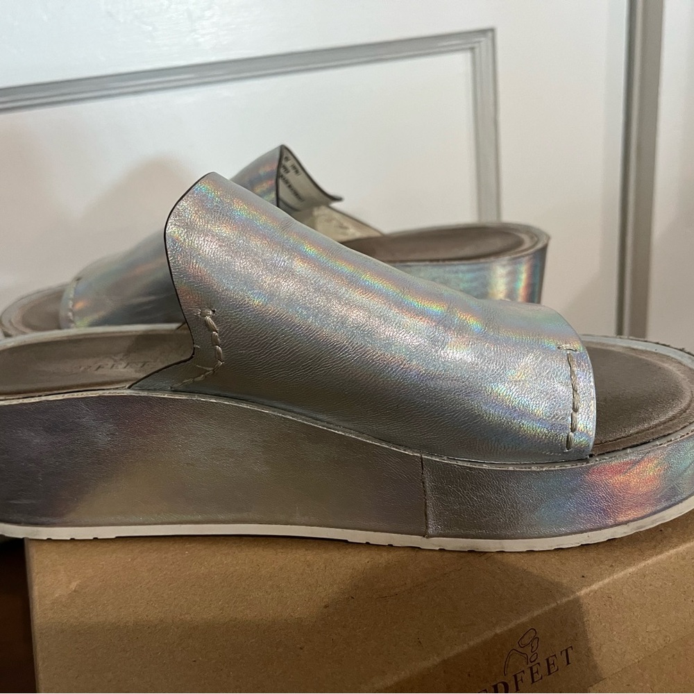Naked Feet Iridescent Silver Platform Slide Mules - Picture 4 of 9